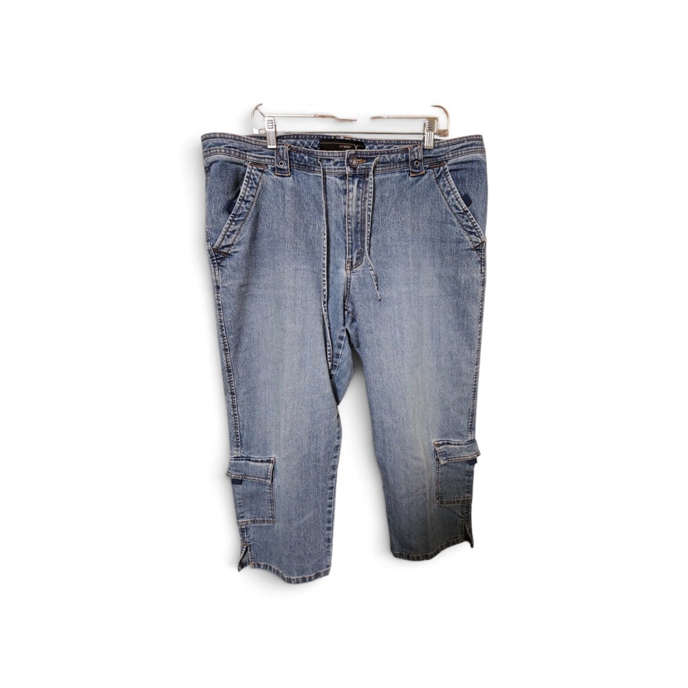 Vintage Venezia Denim Cargo Capris Drawstring Waist Cropped Jeans Plus Size 18W